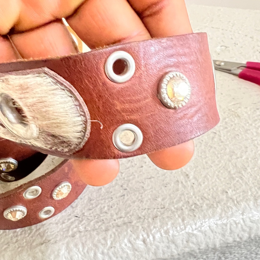Unisex Leather studded cowhide western cowboy brown belt medium festival - Picture 6 of 16
